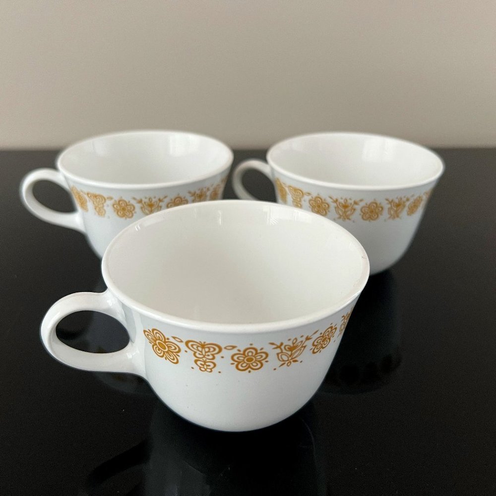1970's Vintage Corelle Butterfly Gold Tea Cups - Set of 3 - Excellent Condition
